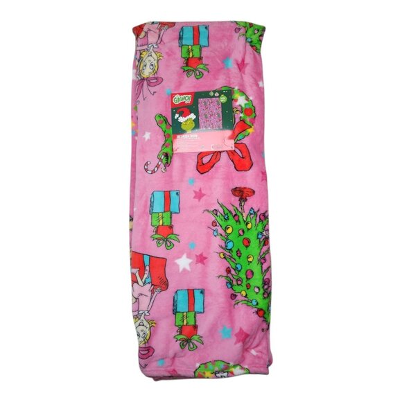 The Grinch Soft Plush Throw Blanket 50" X 70" Pink Christmas Cindy Lou & Max - Picture 6 of 9